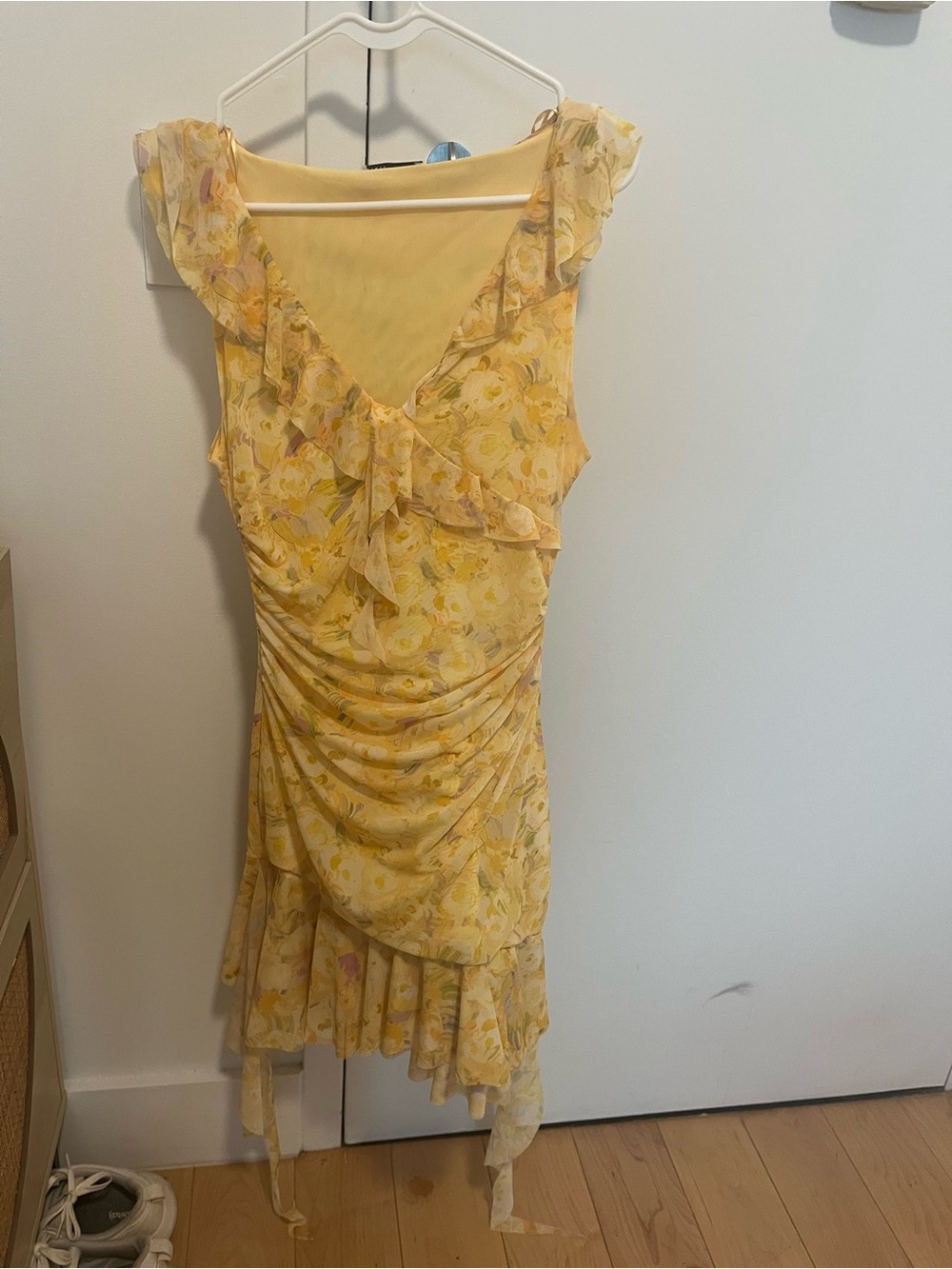 Zara Yellow Floral Ruffle Mini Dress